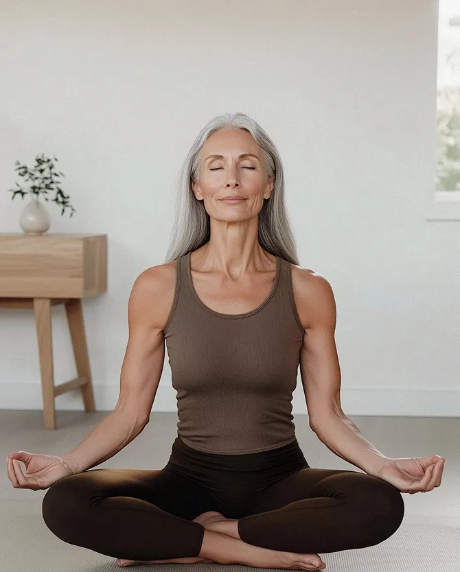 a woman doing yoga